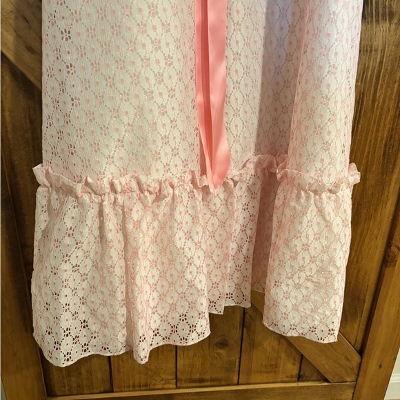 Vintage Woman’s Dress 70’s Pink Ruffle Lace Empire Waist Maxi With Satin Ribbon - Picture 3 of 9